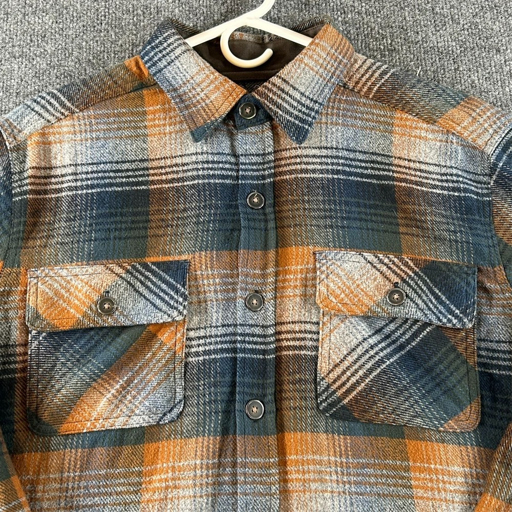 Dakota Grizzly Flannel Shirt Button UP Mens M Blue Gray Orange Metal Button